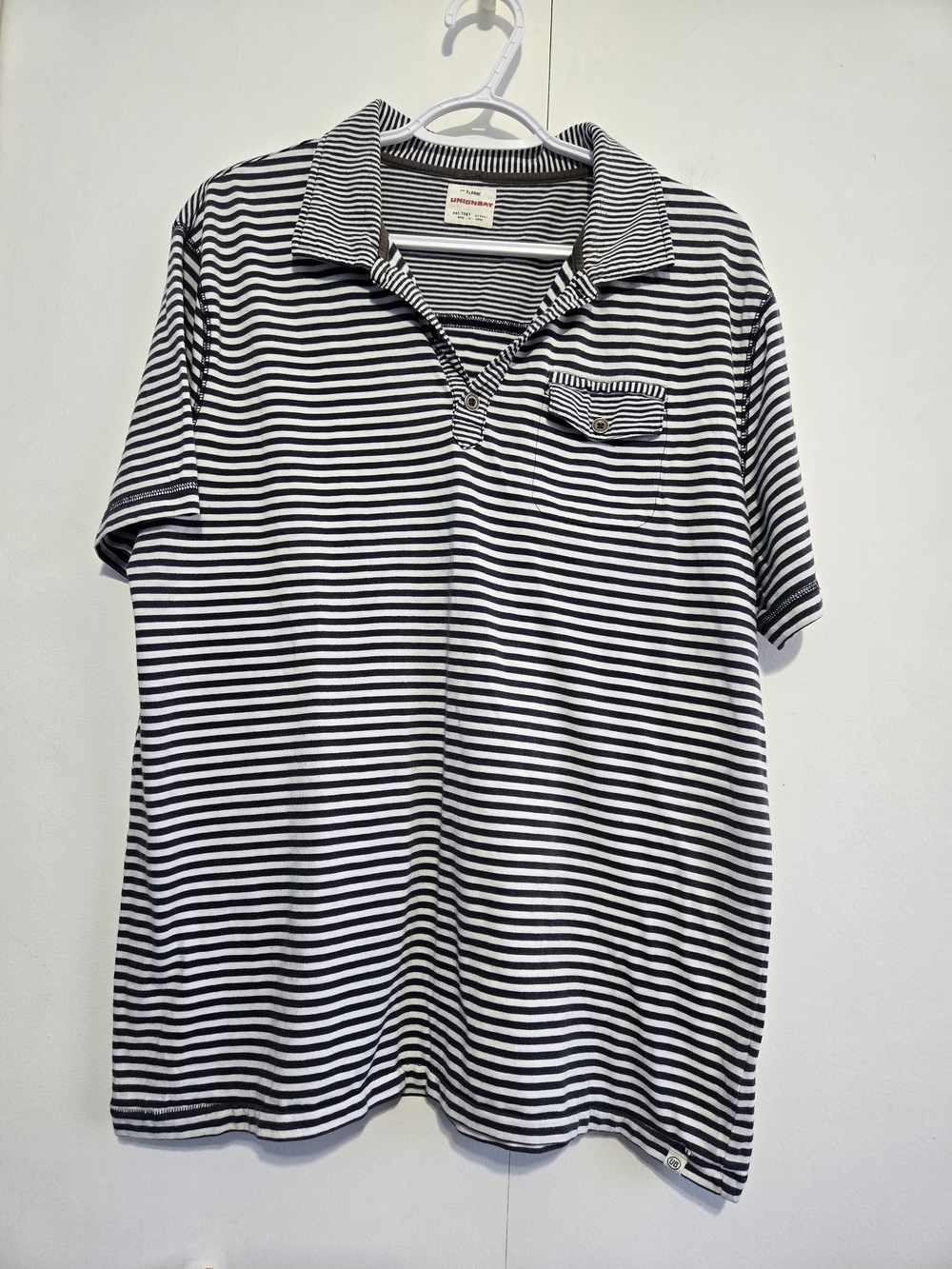Unionbay Striped Polo Shirt XL Black White Short Sleeve‎ Pocket Casual Top